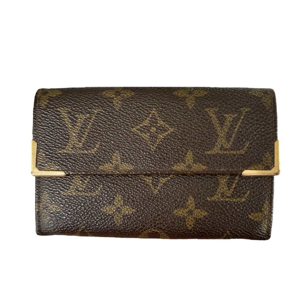Authentic Louis Vuitton Vintage Monogram Leather & Gold Trim Tresor Wallet - Picture 3 of 12